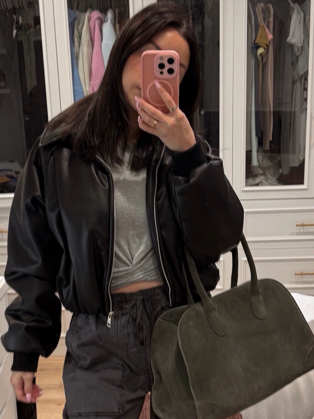 Black Faux Leather Bomber Jacket - Women's Classic Zip-Up